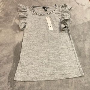 AAQUA ruffle tshirt w/ pearl neckline